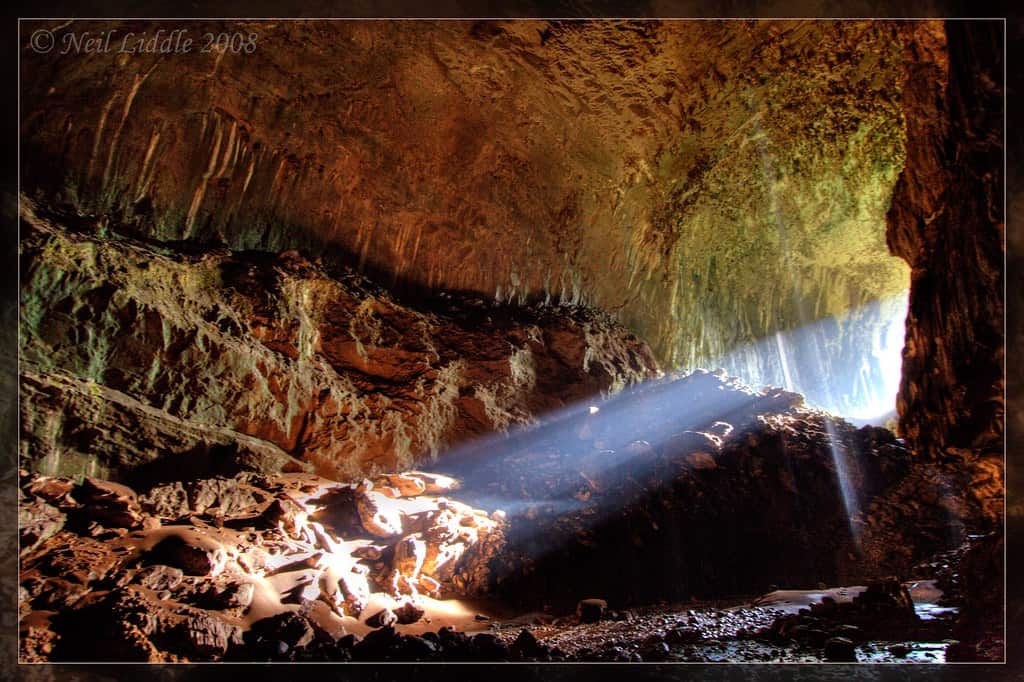 Ray of light falling into Deer Cave