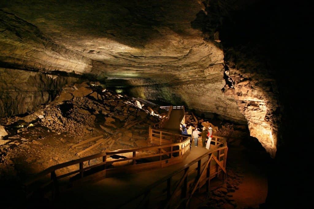 Broad and dimly lit tunnel in Mammoth Cave