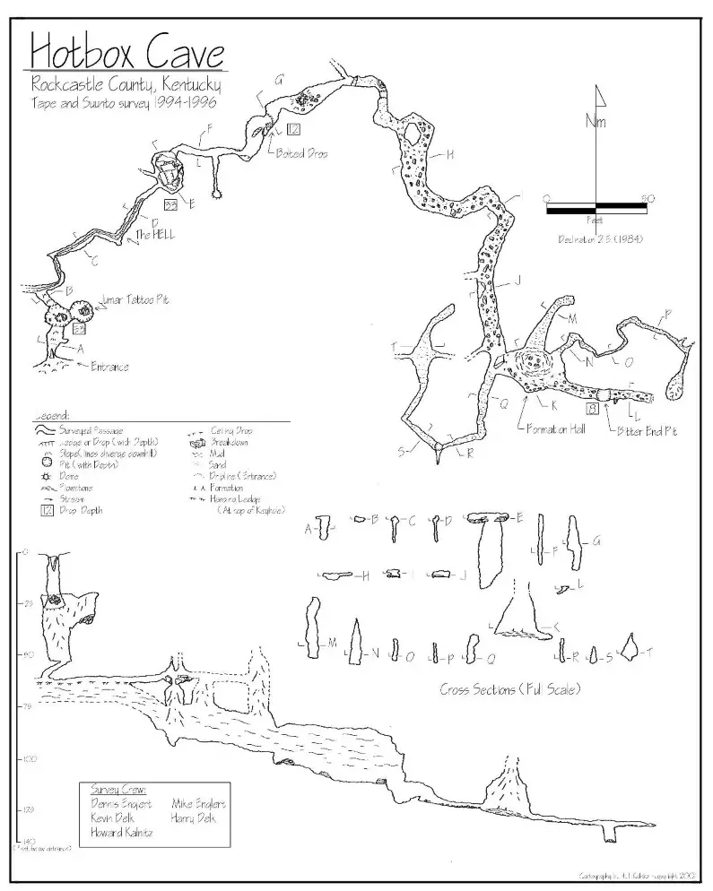 Map of Hotbox Cave, Kentucky, US