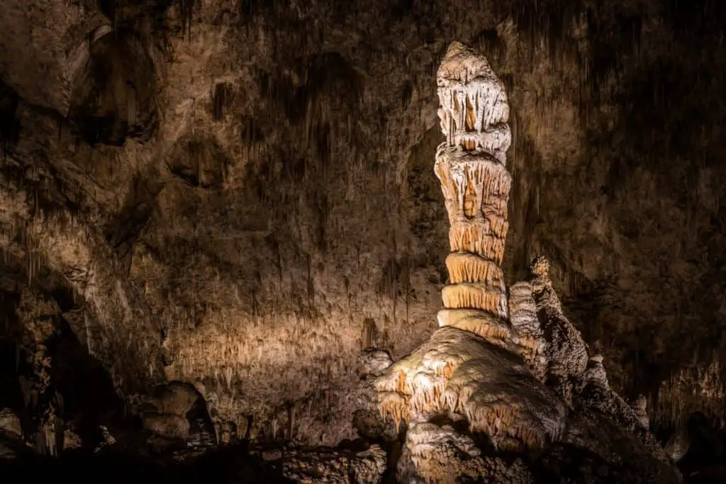 Stalactites hang from the cave roof inside Carlsbad Caverns